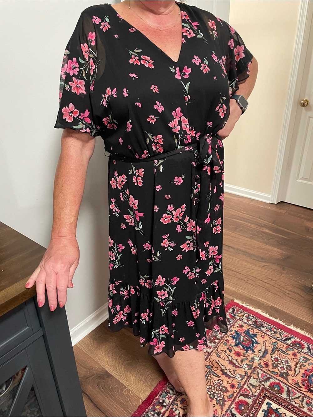 Calvin Klein Black Dress with Pink Floral Print